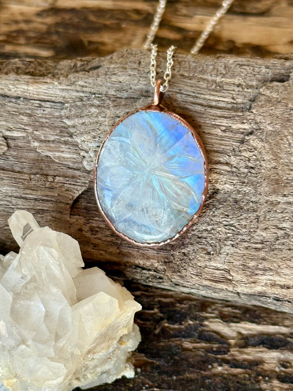 Carved Flower Moonstone Necklace