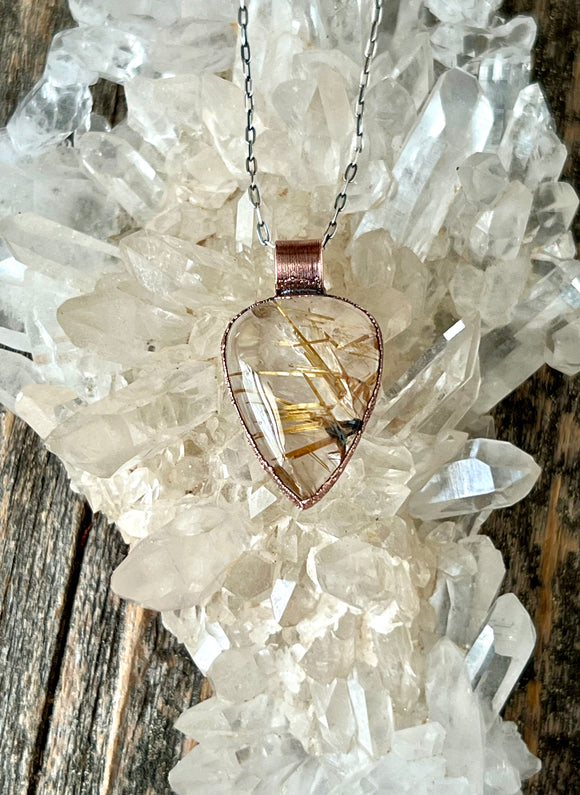 Golden Rutile in Quartz Necklace