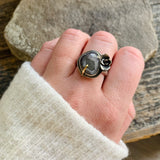 Grey Sapphire & Succulent Ring | Size 8