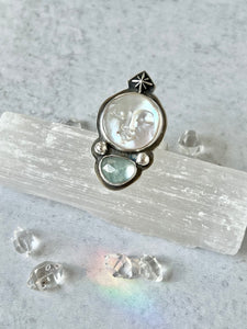 Celestial Aquamarine & Pearl Ring | Size 9